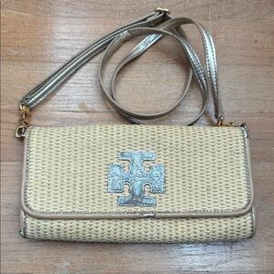 Tory Burch “project bag” Woven Clutch/crossbody  with Silver Accents